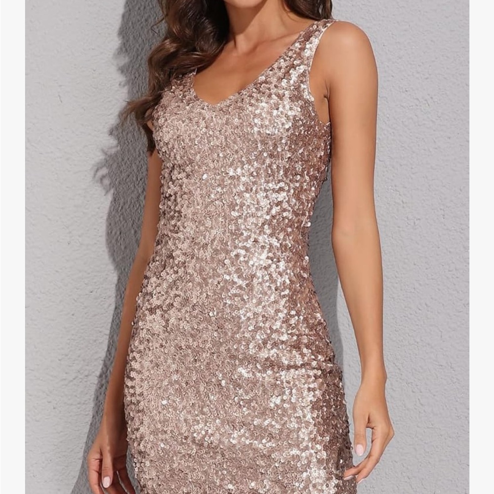 Sequin Sleeveless Dress in Rose Gold, Champagne. NWT size S